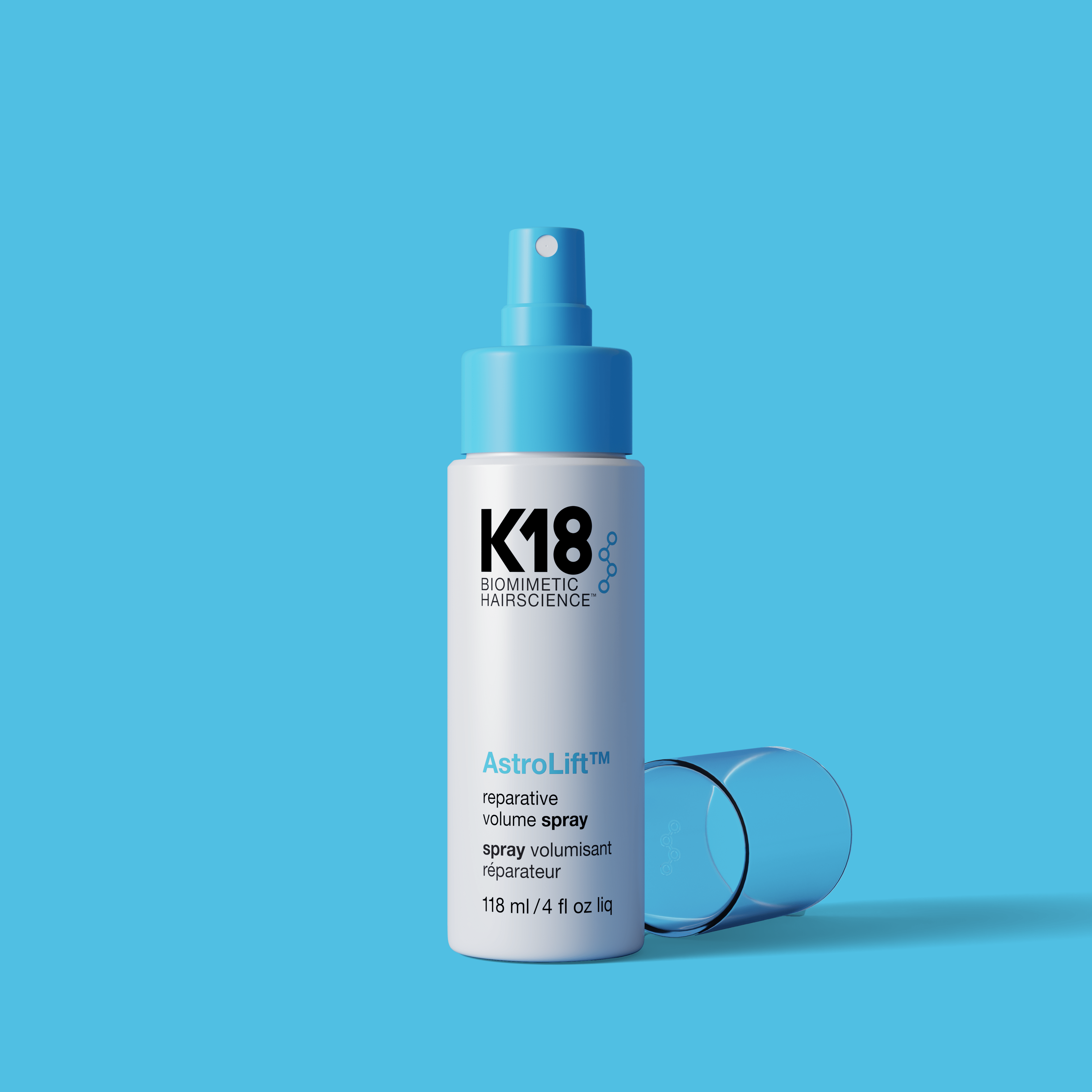K18 AstroLift Volume Spray – kevyt ja rakennetta antava volyymisuihke, joka tekee hiuksista 2,5 kertaa tuuheammat.