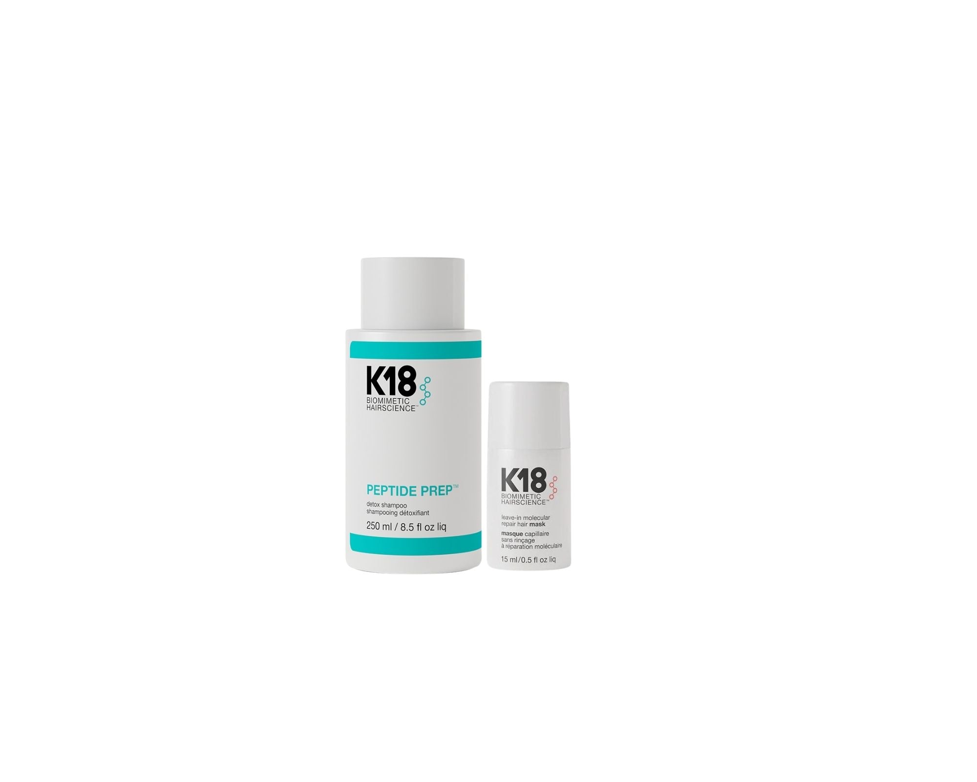 K18 Hair - PEPTIDE PREP detox shampoo 250ml & K18Hair Leave-in Molecular Repair Mask 15ml