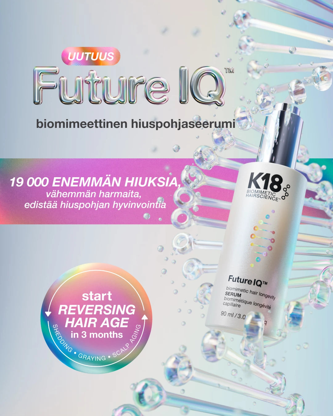 K18 FutureIQ -seerumin kliiniset tulokset: 19 000 enemmän hiuksia ja vähemmän harmaita