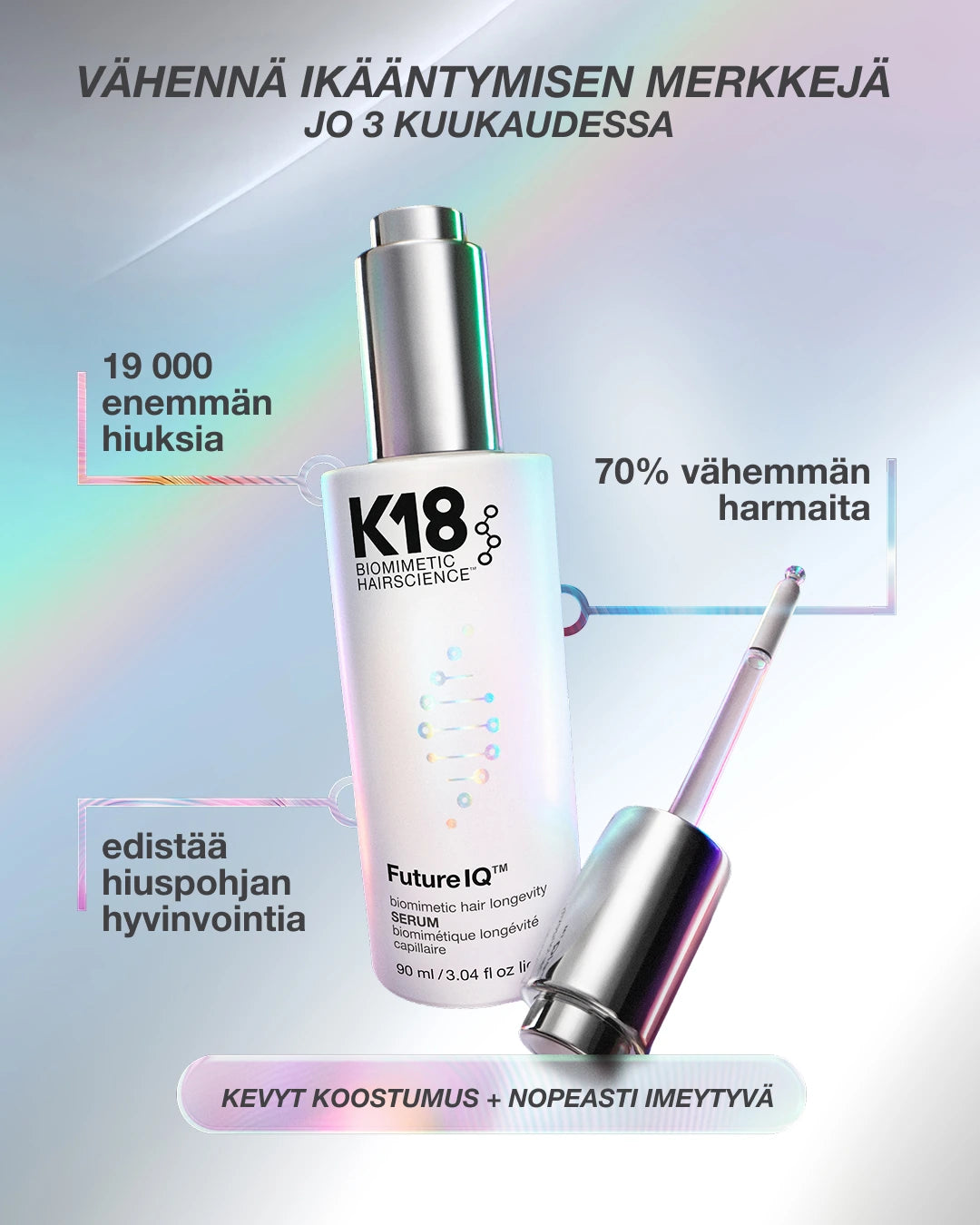 K18 FutureIQ -hiuspohjaseerumi hiusten irtoamiseen, harmaantumiseen ja hiuspohjan ikääntymiseen
