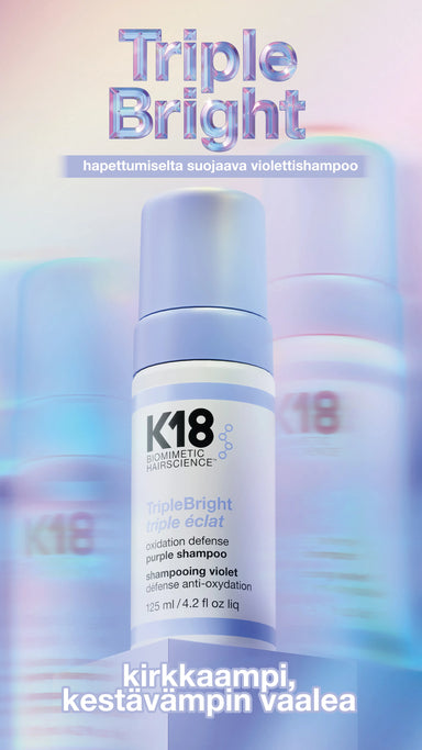 K18 TripleBright hapettumiselta suojaava violettishampoo vaaleille hiuksille