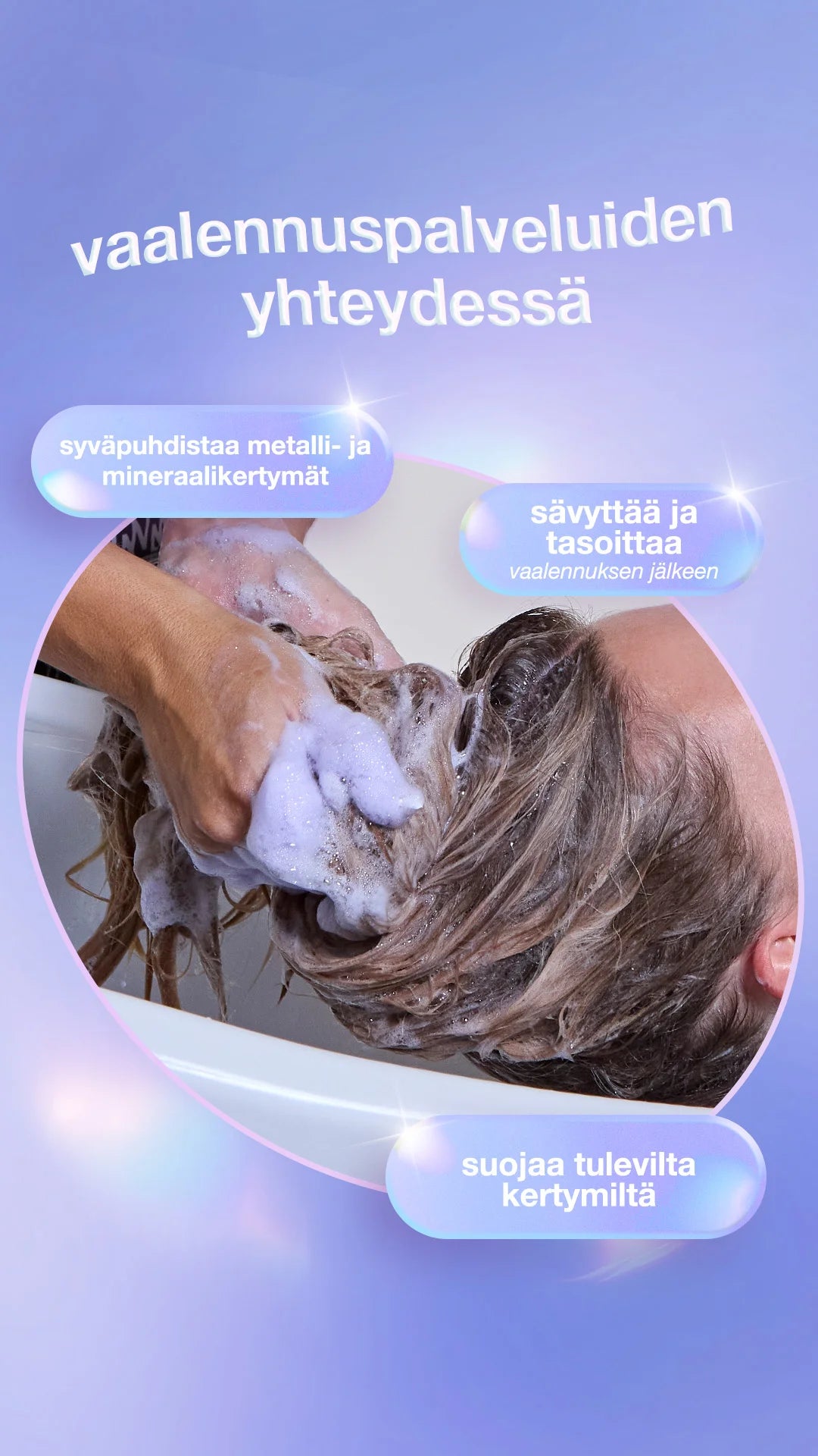 K18 TripleBright Purple Shampoo vaalennuksen jälkeen syväpuhdistaa ja tasoittaa vaaleaa sävyä