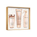 Kérastase Gloss Absolu Holiday Set sisältää shampoon, hoitoaineen ja lämpösuojasuihkeen pitkille, pörröisille hiuksille.
